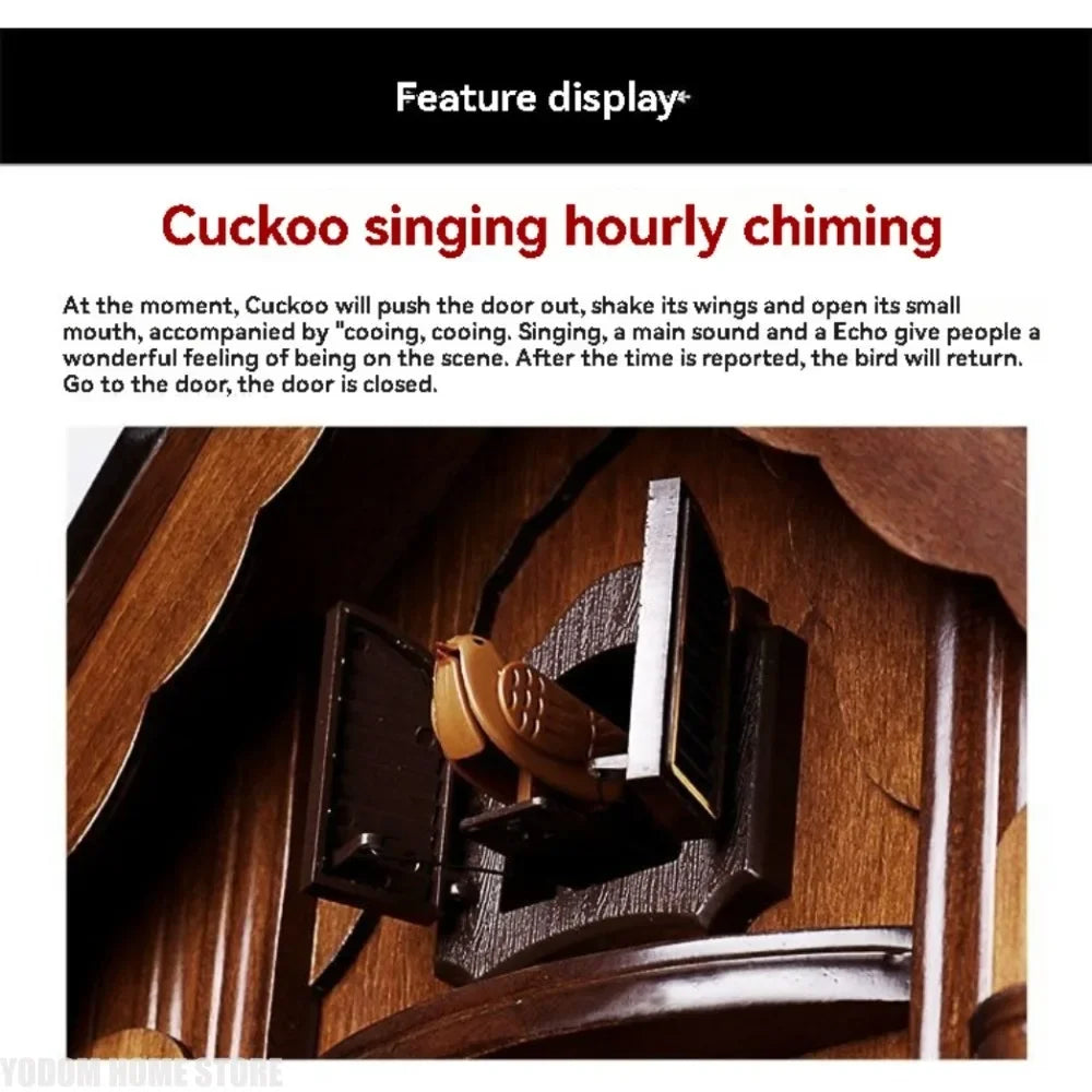 Coucou Horloge Murale Bois Massif Carillon Nuit Silencieuse