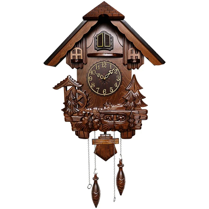 Coucou Horloge Murale Bois Massif Carillon Nuit Silencieuse