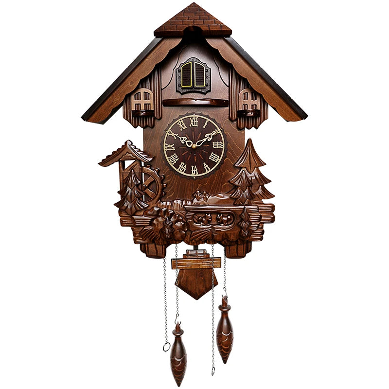 Coucou Horloge Murale Bois Massif Carillon Nuit Silencieuse