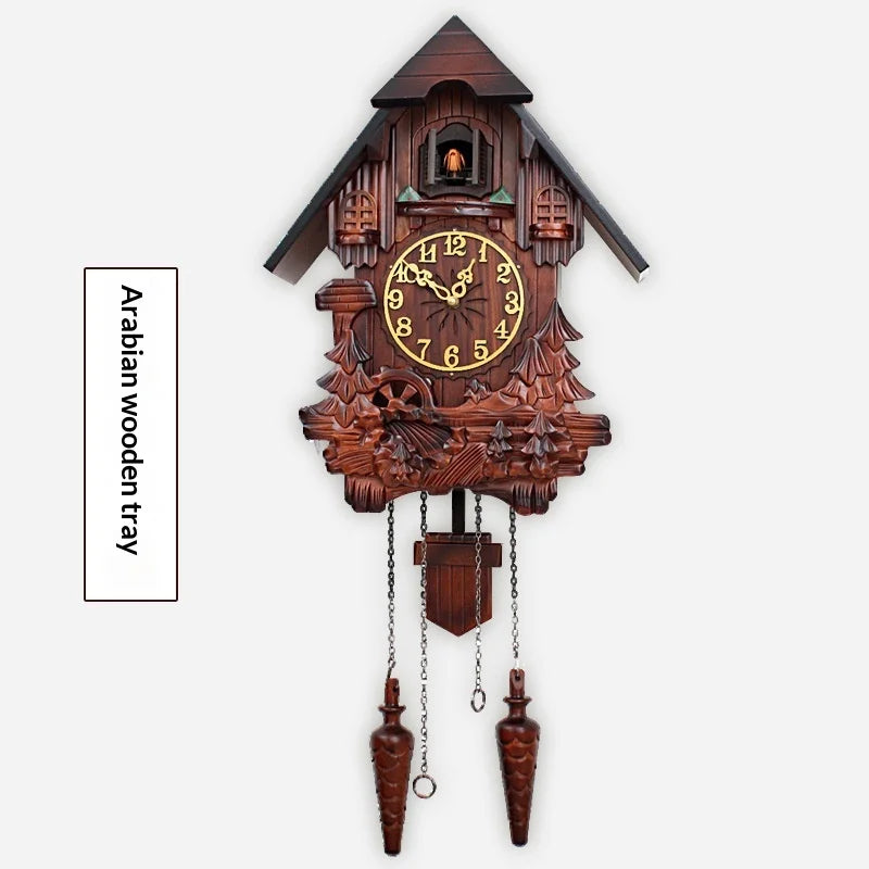 Coucou Horloge Murale Design Bois Massif Musicale Pendule Silencieuse