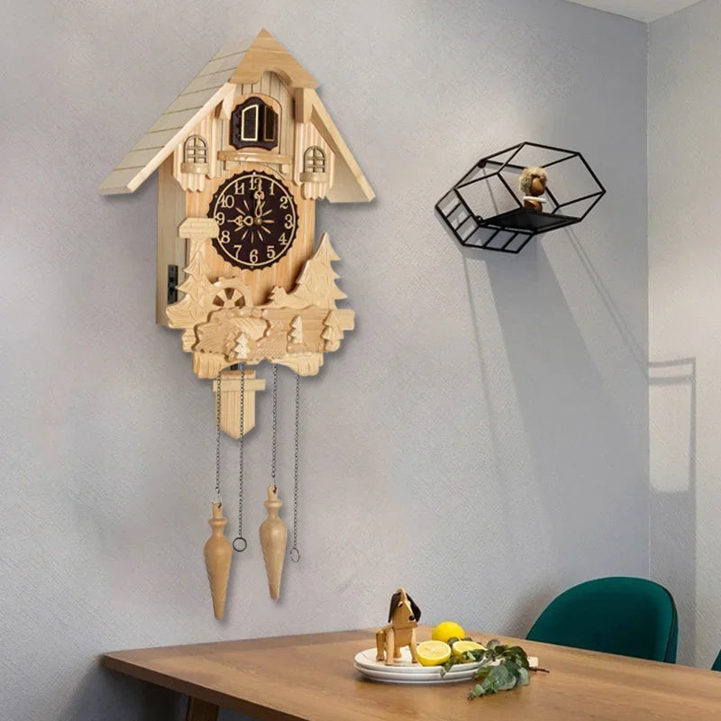 Coucou Horloge Murale Bois Pendule Son Oiseau Silencieuse