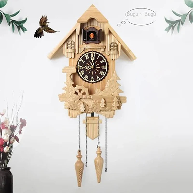 Coucou Horloge Murale Bois Pendule Son Oiseau Silencieuse